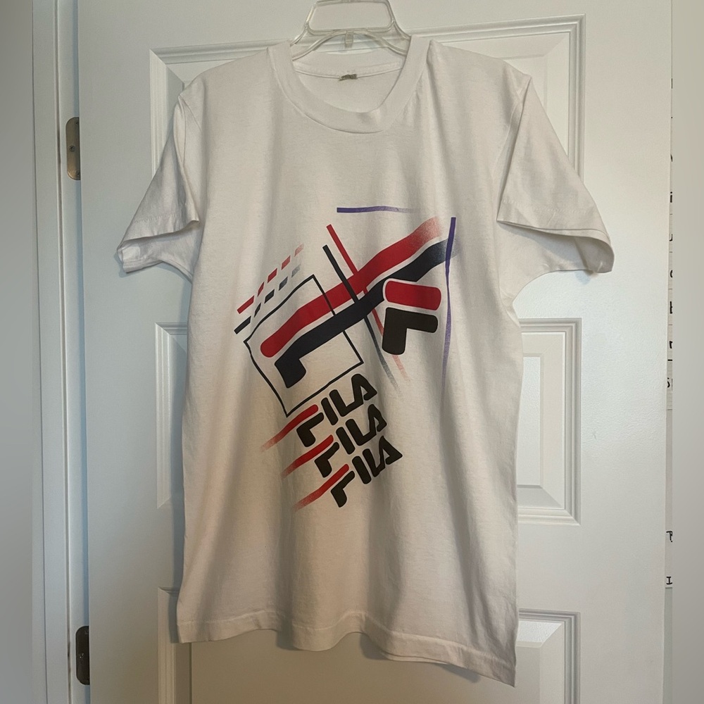 EUC FiLA White Tee-Shirt with “FILA” Logo 100% Cotton Size XL See Measurements